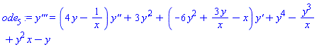 diff(diff(diff(y(x), x), x), x) = (4*y(x)-1/x)*(diff(diff(y(x), x), x))+3*(diff(y(x), x))^2+(-6*y(x)^2+3*y(x)/x-x)*(diff(y(x), x))+y(x)^4-y(x)^3/x+x*y(x)^2-y(x)