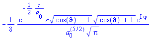 -(1/8)*exp(-(1/2)*r/a[0])*r*(cos(`&vartheta;`)-1)^(1/2)*(cos(`&vartheta;`)+1)^(1/2)*exp(I*`&varphi;`)/(a[0]^(5/2)*Pi^(1/2))