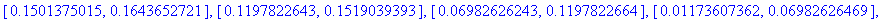 [[.2980341562, .3311000926], [.3311000913, .3644580713], [.3644580699, .3975259470], [.3975259456, .4296256944], [.4296256931, .4599815135], [.4599815121, .4877217319], [.4877217307, .5118858738], [.51...