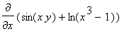 diff(sin(x*y)+ln(x^3-1),x)