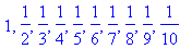 1, 1/2, 1/3, 1/4, 1/5, 1/6, 1/7, 1/8, 1/9, 1/10