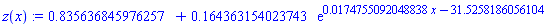 z(x) := .835636845976257+.164363154023743*exp(0.174755092048838e-1*x-31.5258186056104)
