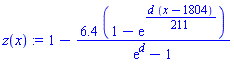 z(x) := 1-6.4*(1-exp(d*(x-1804)/211))/(exp(d)-1)