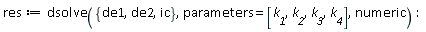 res := dsolve({de1, de2, ic}, parameters = [k__1, k__2, k__3, k__4], numeric)