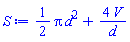 (1/2)*Pi*d^2+4*V/d