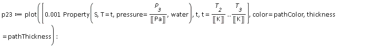 p23 := plot([0.1e-2*Property(S, T = t, pressure = P__3/Unit('Pa'), water), t, t = T__2/Unit('K') .. T__3/Unit('K')], color = pathColor, thickness = pathThickness)