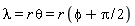 lambda = r*theta and r*theta = r*(phi+(1/2)*Pi)