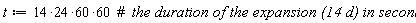 t := 60*(14*24)*60