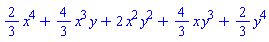 (2/3)*x^4+(4/3)*x^3*y+2*x^2*y^2+(4/3)*x*y^3+(2/3)*y^4