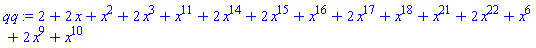 2+2*x+x^2+2*x^3+x^11+2*x^14+2*x^15+x^16+2*x^17+x^18+x^21+2*x^22+x^6+2*x^9+x^10