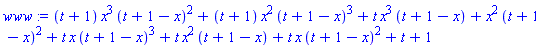 (t+1)*x^3*(t+1-x)^2+(t+1)*x^2*(t+1-x)^3+t*x^3*(t+1-x)+x^2*(t+1-x)^2+t*x*(t+1-x)^3+t*x^2*(t+1-x)+t*x*(t+1-x)^2+t+1
