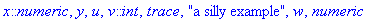 x::numeric, y, u, v::int, trace, 
