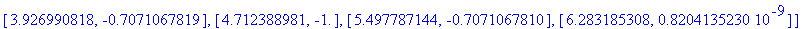 data := [[0., 0.], [.7853981635, .7071067813], [1.570796327, 1.], [2.356194490, .7071067813], [3.141592654, -.4102067615e-9], [3.926990818, -.7071067819], [4.712388981, -1.], [5.497787144, -.7071067810...