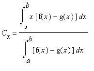 C[x] = Int(x*[f(x)-g(x)],x = a .. b)/Int([f(x)-g(x)],x = a .. b)