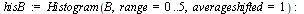 `:=`(hisB, Histogram(B, range = 0 .. 5, averageshifted = 1)); -1