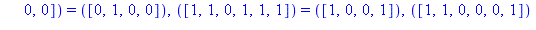 TABLE([([1, 1, 0, 0, 1, 0]) = ([1, 1, 1, 1]), ([0, 1, 0, 1, 1, 0]) = ([0, 0, 0, 0]), ([0, 0, 1, 1, 1, 0]) = ([0, 1, 1, 1]), ([1, 0, 1, 1, 0, 1]) = ([1, 1, 0, 1]), ([1, 0, 0, 0, 1, 0]) = ([0, 1, 1, 1])...