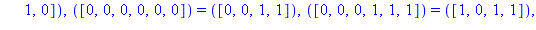 TABLE([([1, 1, 0, 0, 1, 0]) = ([1, 1, 1, 1]), ([0, 1, 0, 1, 1, 0]) = ([0, 0, 0, 0]), ([0, 0, 1, 1, 1, 0]) = ([0, 1, 1, 1]), ([1, 0, 1, 1, 0, 1]) = ([1, 1, 0, 1]), ([1, 0, 0, 0, 1, 0]) = ([0, 1, 1, 1])...