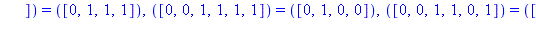 TABLE([([1, 1, 0, 0, 1, 0]) = ([1, 1, 1, 1]), ([0, 1, 0, 1, 1, 0]) = ([0, 0, 0, 0]), ([0, 0, 1, 1, 1, 0]) = ([0, 1, 1, 1]), ([1, 0, 1, 1, 0, 1]) = ([1, 1, 0, 1]), ([1, 0, 0, 0, 1, 0]) = ([0, 1, 1, 1])...