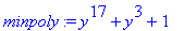 minpoly := y^17+y^3+1
