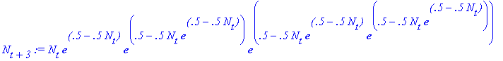 N[t+3] := N[t]*exp(.5-.5*N[t])*exp(.5-.5*N[t]*exp(....