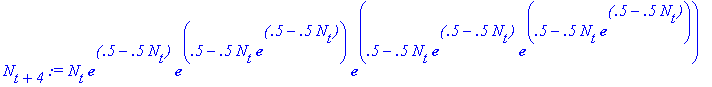 N[t+4] := N[t]*exp(.5-.5*N[t])*exp(.5-.5*N[t]*exp(....