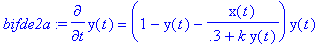 bifde2a := diff(y(t),t) = (1-y(t)-x(t)/(.3+k*y(t)))...