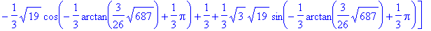 [2/3*sqrt(19)*cos(-1/3*arctan(3/26*sqrt(687))+1/3*P...