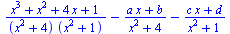 `+`(`/`(`*`(`+`(`*`(`^`(x, 3)), `*`(`^`(x, 2)), `*`(4, `*`(x)), 1)), `*`(`+`(`*`(`^`(x, 2)), 4), `*`(`+`(`*`(`^`(x, 2)), 1)))), `-`(`/`(`*`(`+`(`*`(a, `*`(x)), b)), `*`(`+`(`*`(`^`(x, 2)), 4)))), `-`(...
