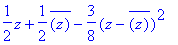 1/2*z+1/2*conjugate(z)-3/8*(z-conjugate(z))^2
