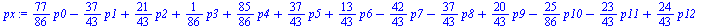 `+`(`*`(`/`(77, 86), `*`(p0)), `-`(`*`(`/`(37, 43), `*`(p1))), `*`(`/`(21, 43), `*`(p2)), `*`(`/`(1, 86), `*`(p3)), `*`(`/`(85, 86), `*`(p4)), `*`(`/`(37, 43), `*`(p5)), `*`(`/`(13, 43), `*`(p6)), `-`...