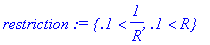 restriction := {.1 < 1/R, .1 < R}