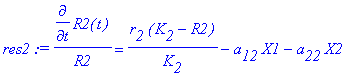 res2 := diff(R2(t),t)/R2 = r[2]*(K[2]-R2)/K[2]-a[12...