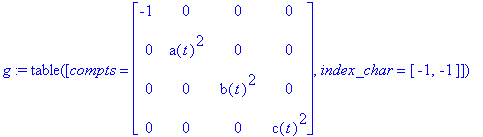 g := TABLE([compts = matrix([[-1, 0, 0, 0], [0, a(t...