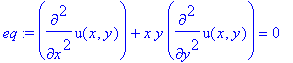 eq := diff(u(x,y),`$`(x,2))+x*y*diff(u(x,y),`$`(y,2)) = 0