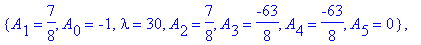 cf := [{A[2] = 0, A[0] = 0, lambda = 0, A[1] = 0, A[3] = 0, A[4] = 0, A[5] = 0}, {A[2] = 0, A[0] = -1, lambda = 2, A[1] = 0, A[3] = 0, A[4] = 0, A[5] = 0}, {A[2] = 0, A[1] = -3/2, A[0] = -3/2, lambda =...