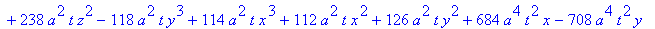 sol := 252*t^2*a^2*x*y-15*t^2*a^2*x*z-366*t^2*a^2*x*z^2+342*a^2*t*x*y^2+98*a^2*t*x*z-354*a^2*t*x^2*y+54*x*y*z^2*t+476*a^4*t^2+77*y*z^2*t+66*x^3*y*t-5*x*z^3*t-61*x*z^4*t+132*a^4*t^3-244*a^4*t^3*x+77*t^2...