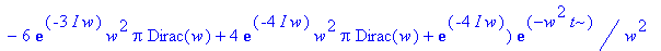 s(t) = -(1-2*exp(-I*w)-2*exp(-I*w)*w^2*Pi*Dirac(w)+4*exp(-2*I*w)*w^2*Pi*Dirac(w)+2*exp(-2*I*w)-2*exp(-3*I*w)-6*exp(-3*I*w)*w^2*Pi*Dirac(w)+4*exp(-4*I*w)*w^2*Pi*Dirac(w)+exp(-4*I*w))/w^2*exp(-w^2*t)