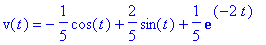 v(t) = -1/5*cos(t)+2/5*sin(t)+1/5*exp(-2*t)
