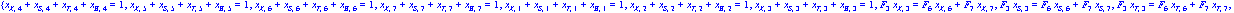 {x[X, 4]+x[S, 4]+x[T, 4]+x[B, 4] = 1, x[X, 5]+x[S, 5]+x[T, 5]+x[B, 5] = 1, x[X, 6]+x[S, 6]+x[T, 6]+x[B, 6] = 1, x[X, 7]+x[S, 7]+x[T, 7]+x[B, 7] = 1, x[X, 1]+x[S, 1]+x[T, 1]+x[B, 1] = 1, x[X, 2]+x[S, 2...