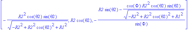 [-R2^2*cos(theta2)*sin(theta2)/(sqrt(-R2^2+R2^2*cos...