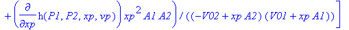 pdes := [diff(h(P1,P2,xp,vp),P1)+diff(h(P1,P2,xp,vp),P2), diff(h(P1,P2,xp,vp),vp), -(diff(h(P1,P2,xp,vp),P1)*Eoil*A1*V02-diff(h(P1,P2,xp,vp),P1)*Eoil*A1*xp*A2-diff(h(P1,P2,xp,vp),P2)*Eoil*A2*V01-diff(h...