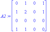 A2 := matrix([[0, 1, 0, 1], [1, 2, 0, 1], [0, 0, 0,...