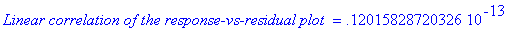 `Linear correlation of the response-vs-residual plo...