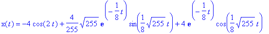 x(t) = -4*cos(2*t)+4/255*sqrt(255)*exp(-1/8*t)*sin(...