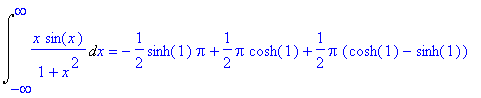 Int(x*sin(x)/(1+x^2),x = -infinity .. infinity) = -...