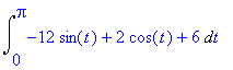 Int(-12*sin(t)+2*cos(t)+6,t = 0 .. Pi)