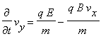 diff(v[y],t) = q*E/m-q*B*v[x]/m