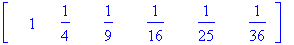 matrix([[1, 1/4, 1/9, 1/16, 1/25, 1/36]])