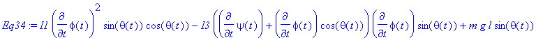 Eq34 := I1*diff(phi(t),t)^2*sin(theta(t))*cos(theta...