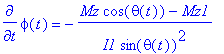 diff(phi(t),t) = -(Mz*cos(theta(t))-Mz1)/I1/sin(the...